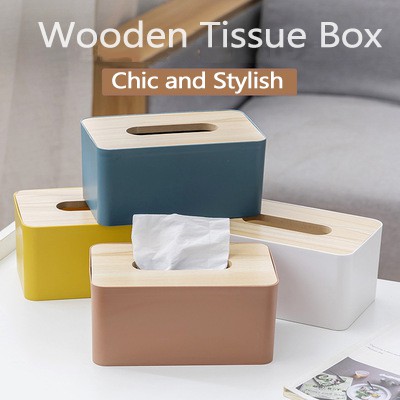 Tissue Box Wooden Holder Tissue Box Cover Tempat Tisu Rectangular ...