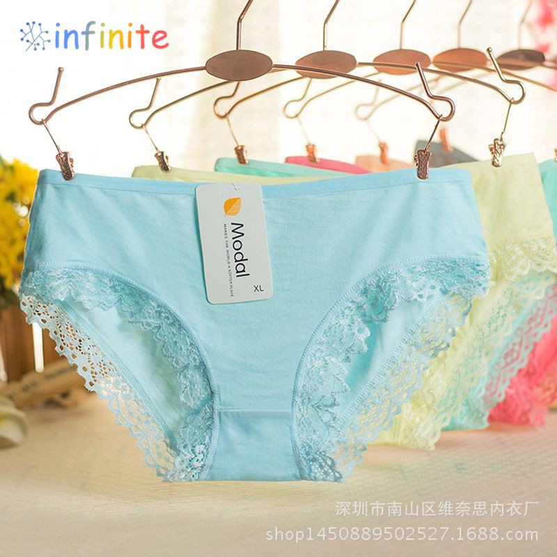 Women Cotton High Elasticity Briefs Underwear Lace Candy Color Knickers ...