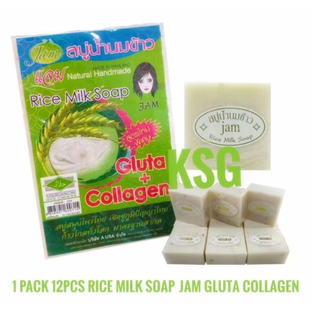 Original 12 Pcs Jam Rice Milk Soap Gluta + Collagen Ready Stock