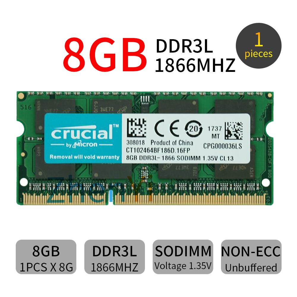 Crucial 8GB DDR3L 1866MHz Laptop RAM PC3L-14900S SODIMM CL13 1.35V