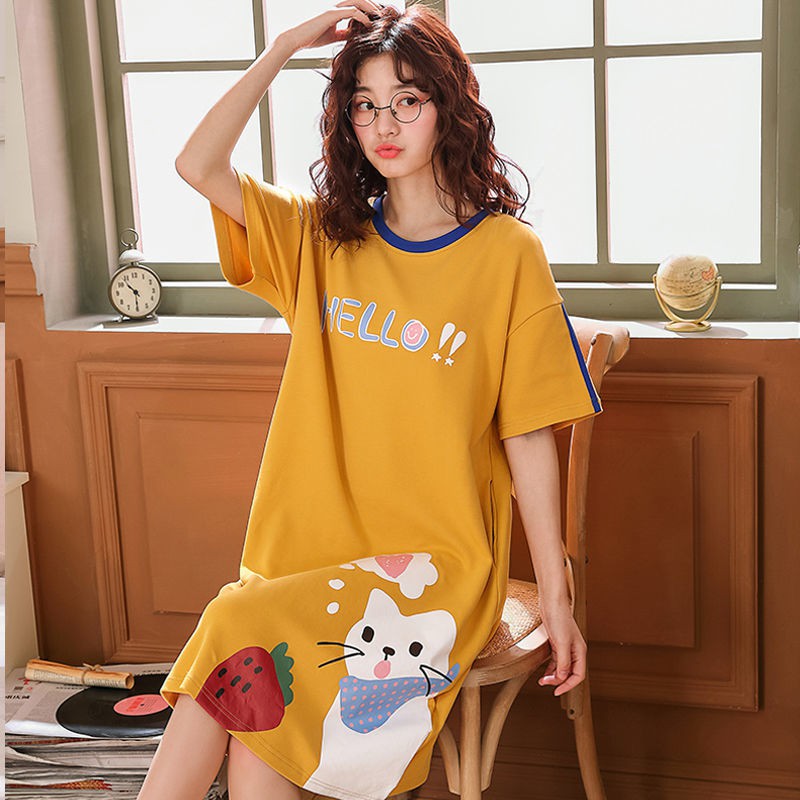 Women Summer Nightdress,Girls Sleeveless Pajama,Crew Neck Loose  Sleepwear,Casual Home Night Gown,Korean Version Pajama,Cartoon Printing  Night