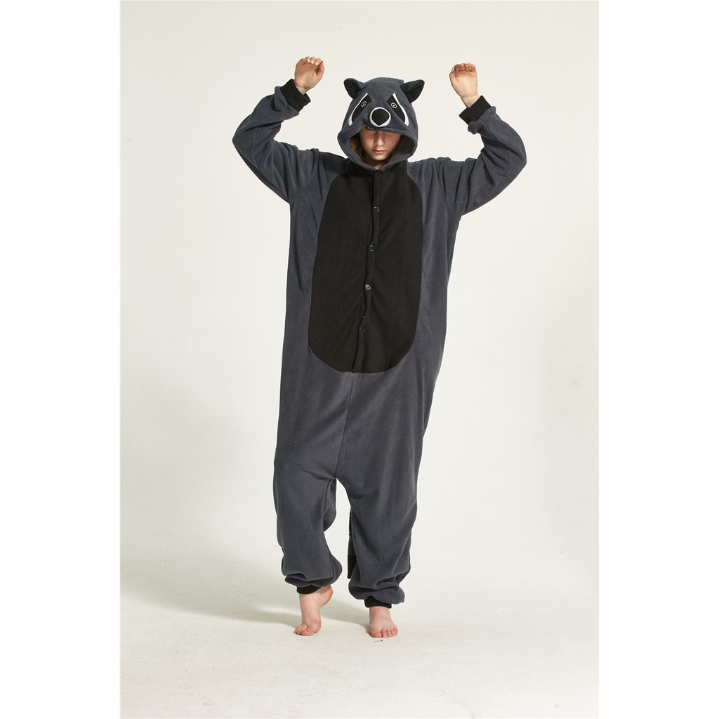 Grey Onesie Sleepwear Adult Men Women Kigurumi Cosplay Racoon