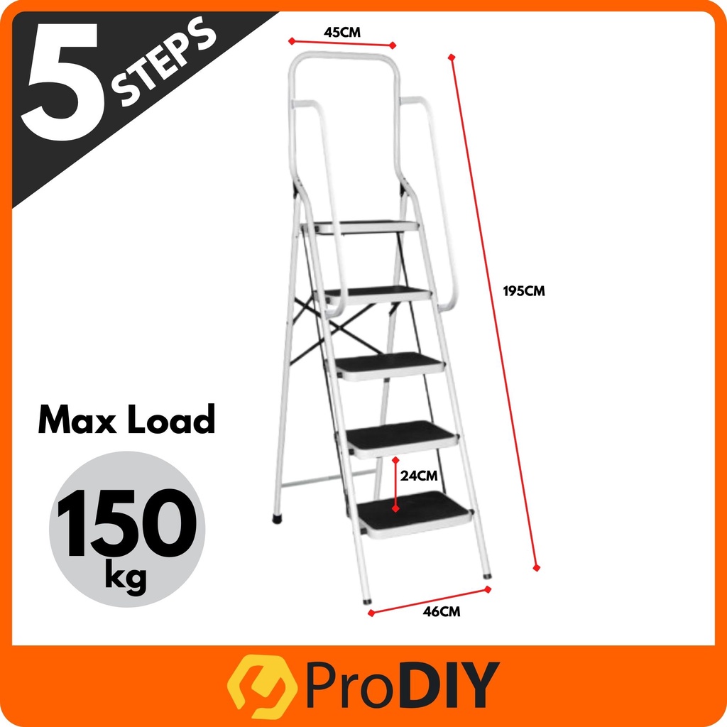 5 STEPS Side Support Steel Ladder With Handle Non Slip Step Folding ...