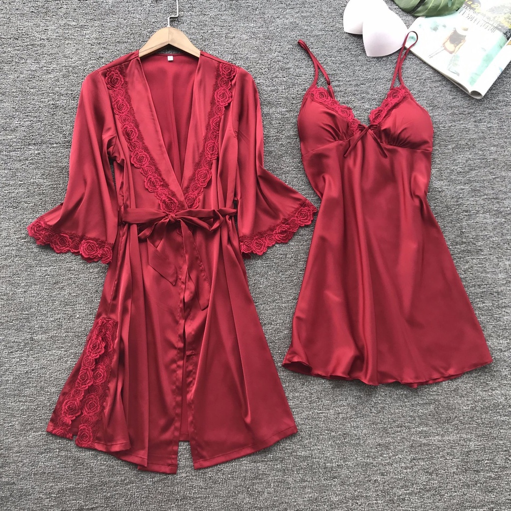 READY STOCK Two Pieces In One Set Robes Padded Sexy Lingerie Sleepwear ...