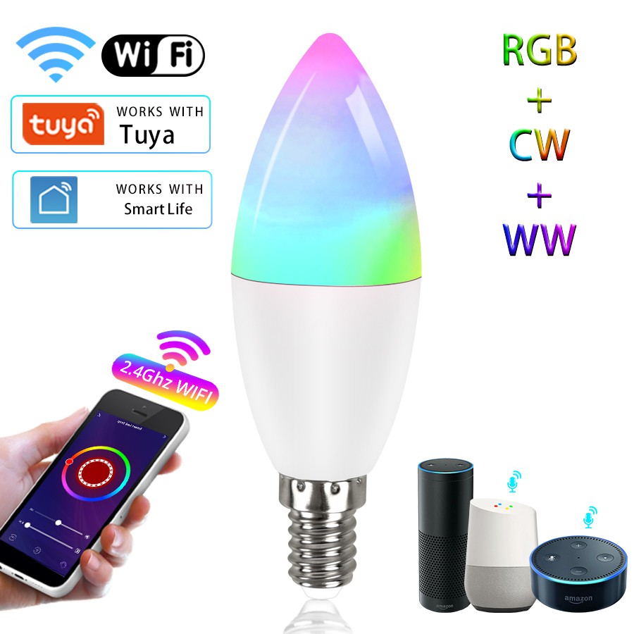 Wifi Dimmable Led Bulb App Control E14 Candle Lamp Compatible Alexa Google  Home Smart Light Bulb Tuya