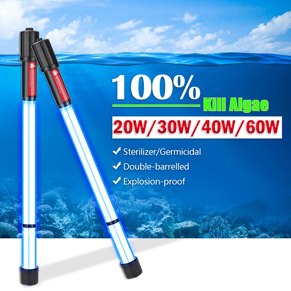 20/30/40/60W Aquarium UV Light Submersible Ultraviolet Filter Algae Remover Algae Clear For Pond