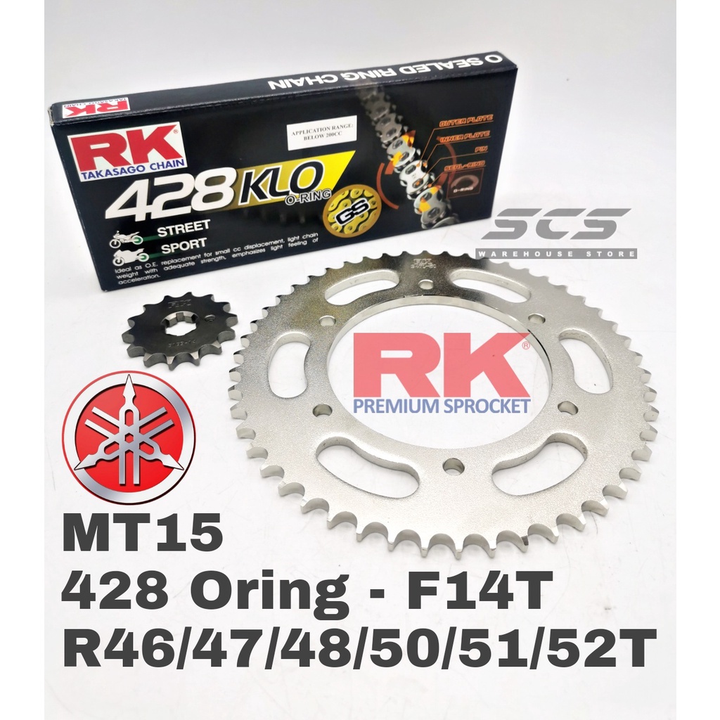 RK Sprocket Set YAMAHA MT15 428 KLO ORing Rivet Black / Gold Chain