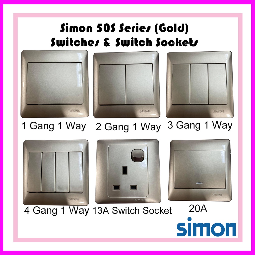 SIMON 50S SERIES SWITCHES & SWITCH SOCKETS (WHITE/CHAMPAGNE GOLD/SILVER ...