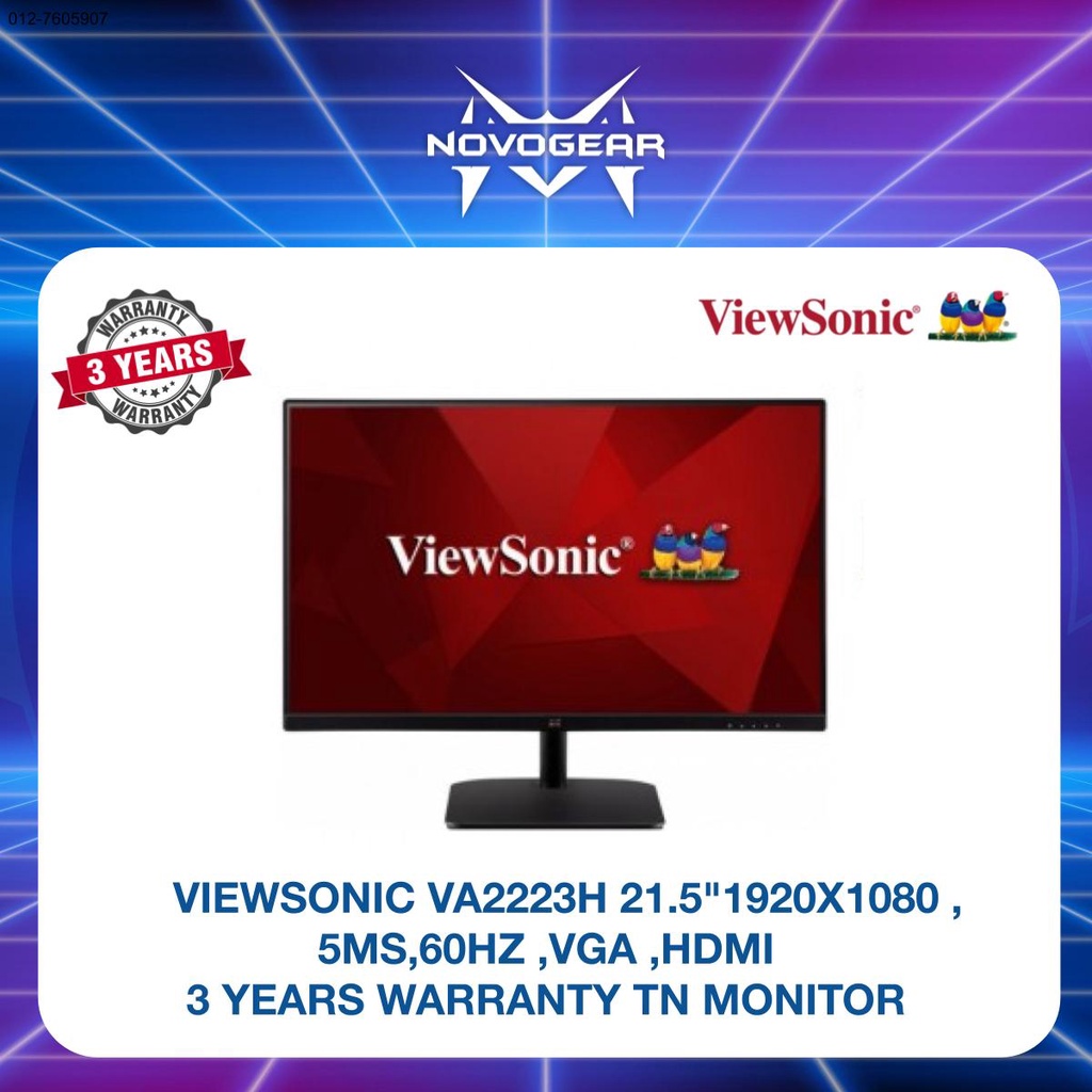 VIEWSONIC VA2223H MONITOR- 21.5",1920X1080 ,5MS ,60HZ ,VGA ,HDMI, 3 ...