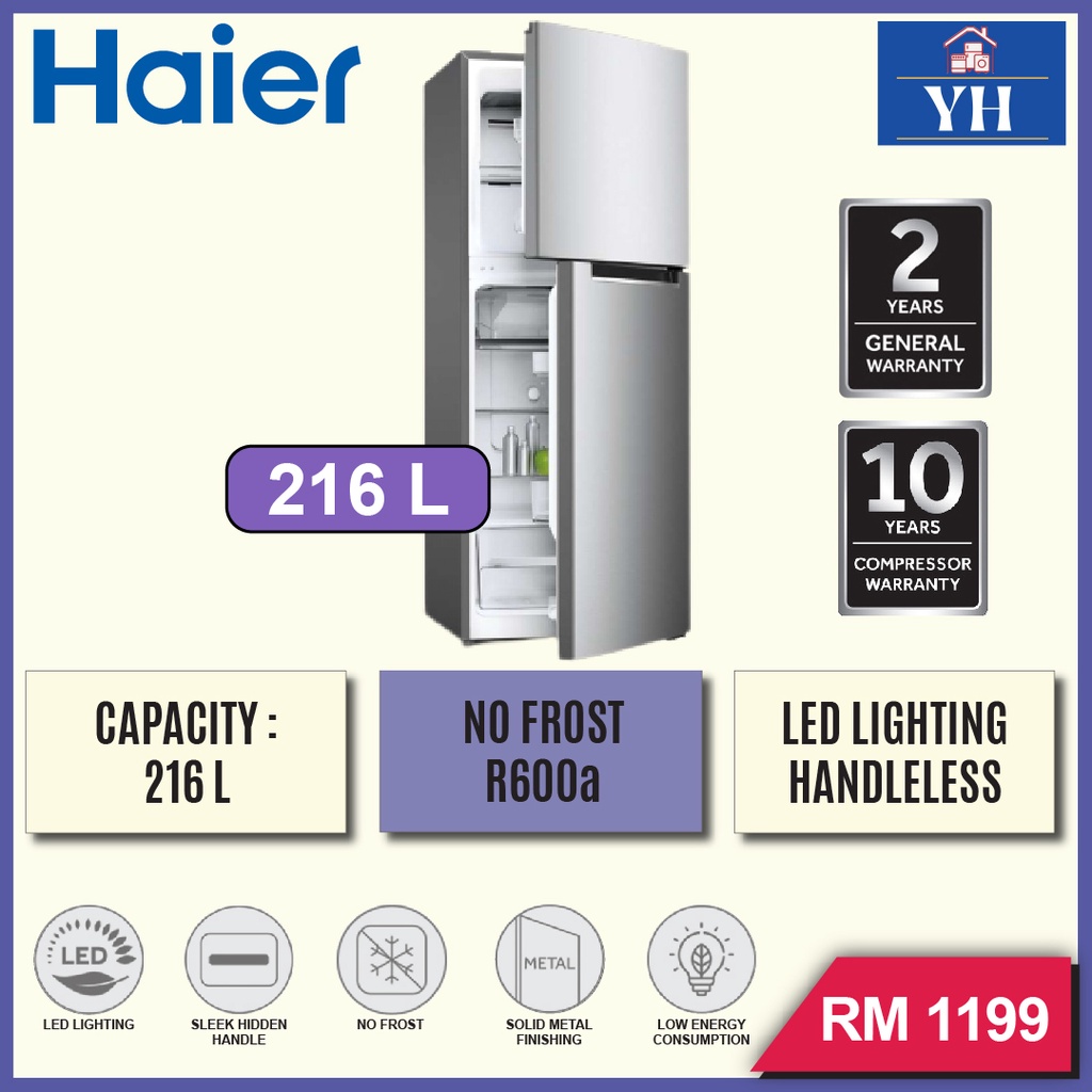 Haier 216L 2 Door NonInverter No Frost Handleless Top Mount
