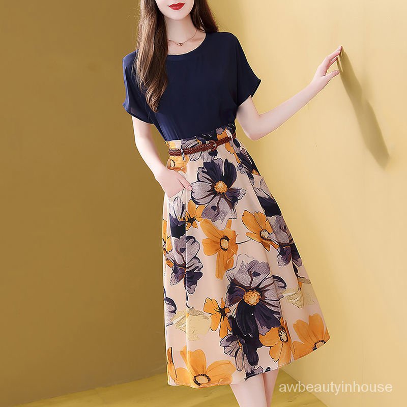 Two Piece Women Jumpsuit Set Wear S 3XL Plus Size Summer Korean Style Fashion Short Sleeve Blouse A Line Midi Skirt Suit Shopee Malaysia