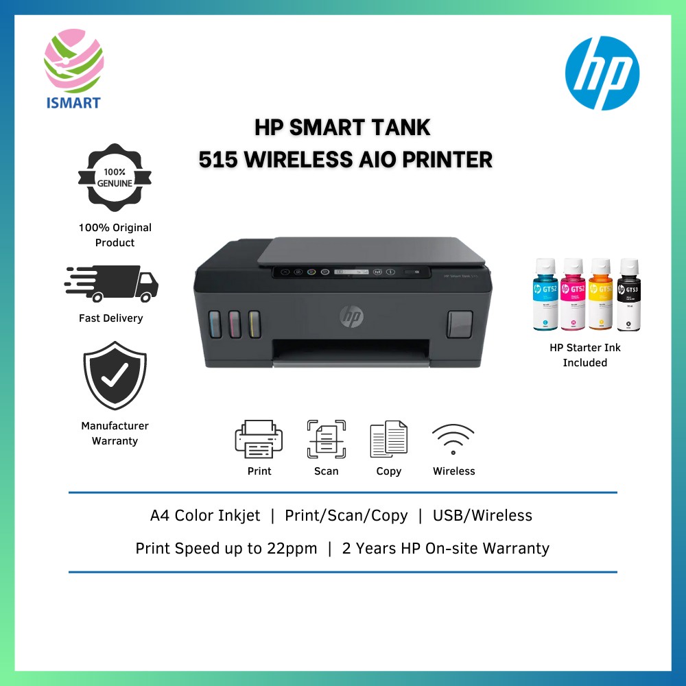 HP AIO Printer Smart Tank 515 Wireless ( Print, Scan, Copy, Wi-Fi ...