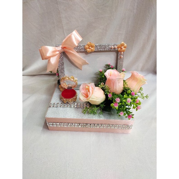 gubahan frame mas kahwin + bekas cincin ( peach silver) | Shopee Malaysia