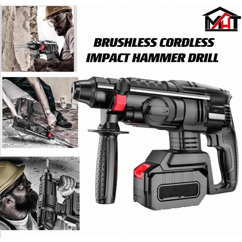 Cordless Brushless Rotary Hammer Impact Drill 3 Mode Cordless Brushless ...