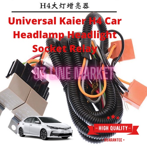 [ Ready Stock] Universal Kaier H4 Car Headlamp Headlight Socket Relay Wira Waja Civic Saga