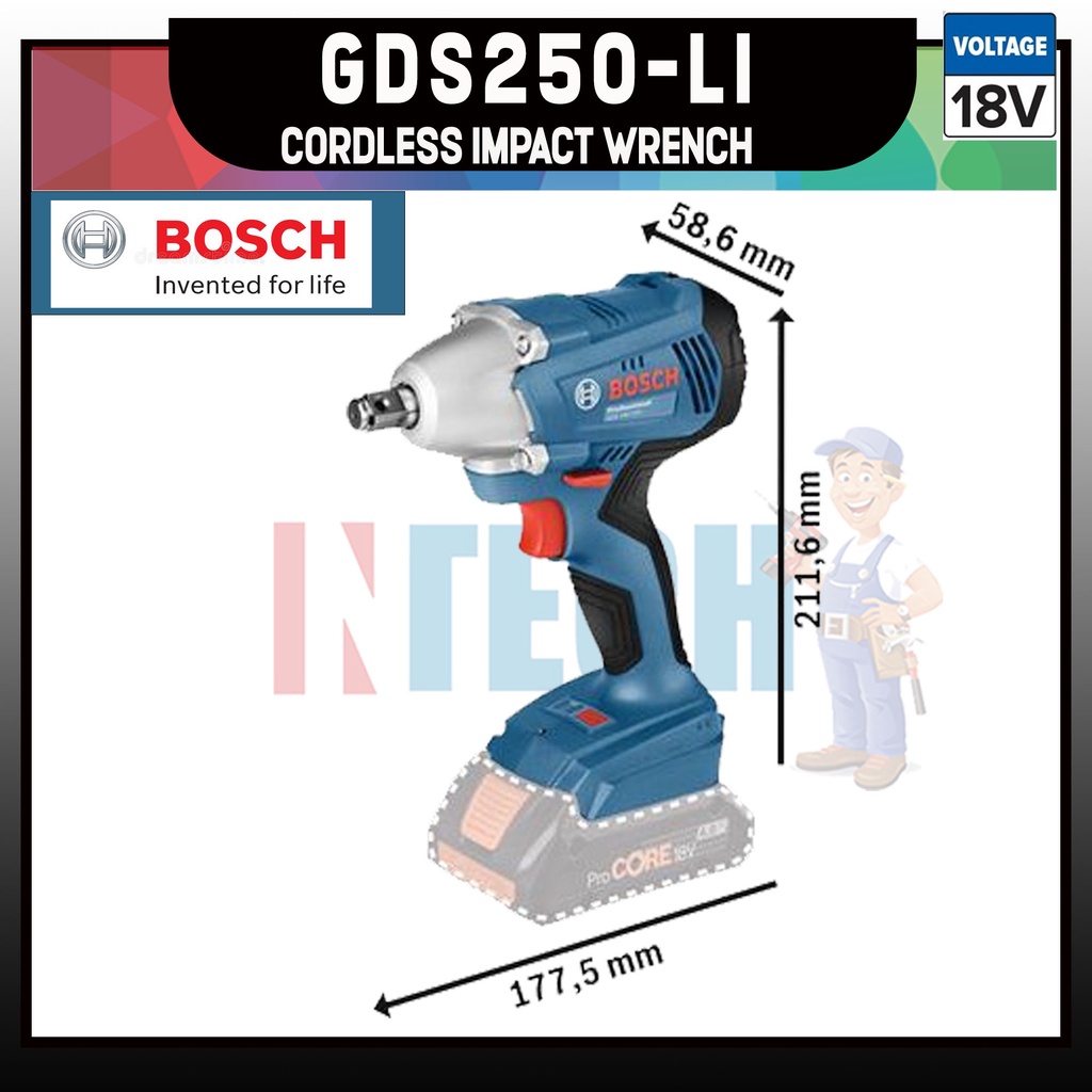 BOSCH GDS250 LI GDS250LI PROFESSIONAL 18V CORDLESS IMPACT WRENCH C W 1x GAL18V 20 CHARGER 2x 18V 2.0AH BATTERY