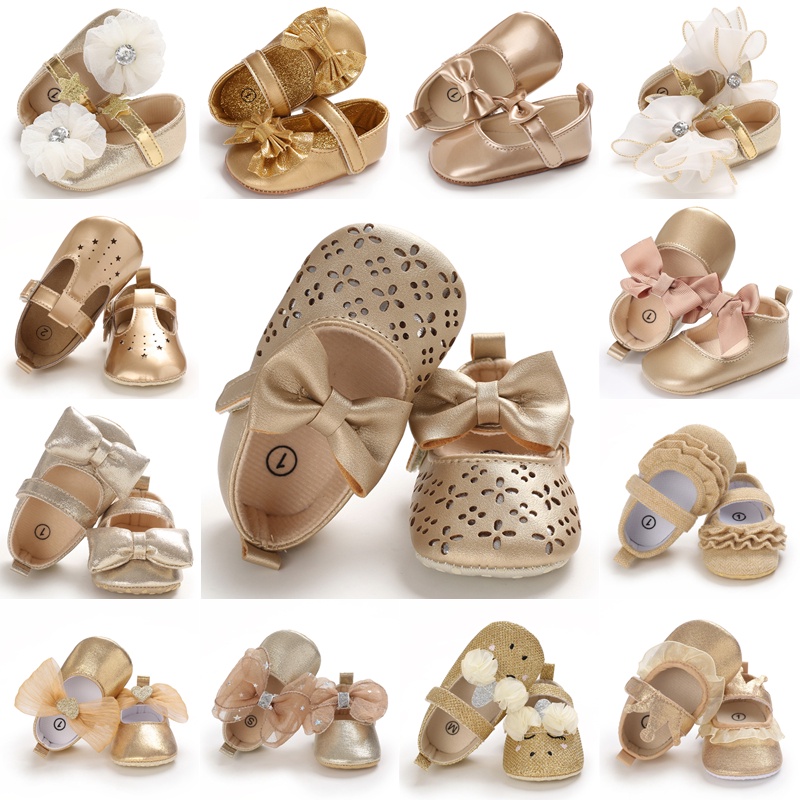 Best Lucky Gold Baby Shoes Newborn Toddler First Walkers Soft Sole Infant Kids Girl Sneaker Shopee Malaysia