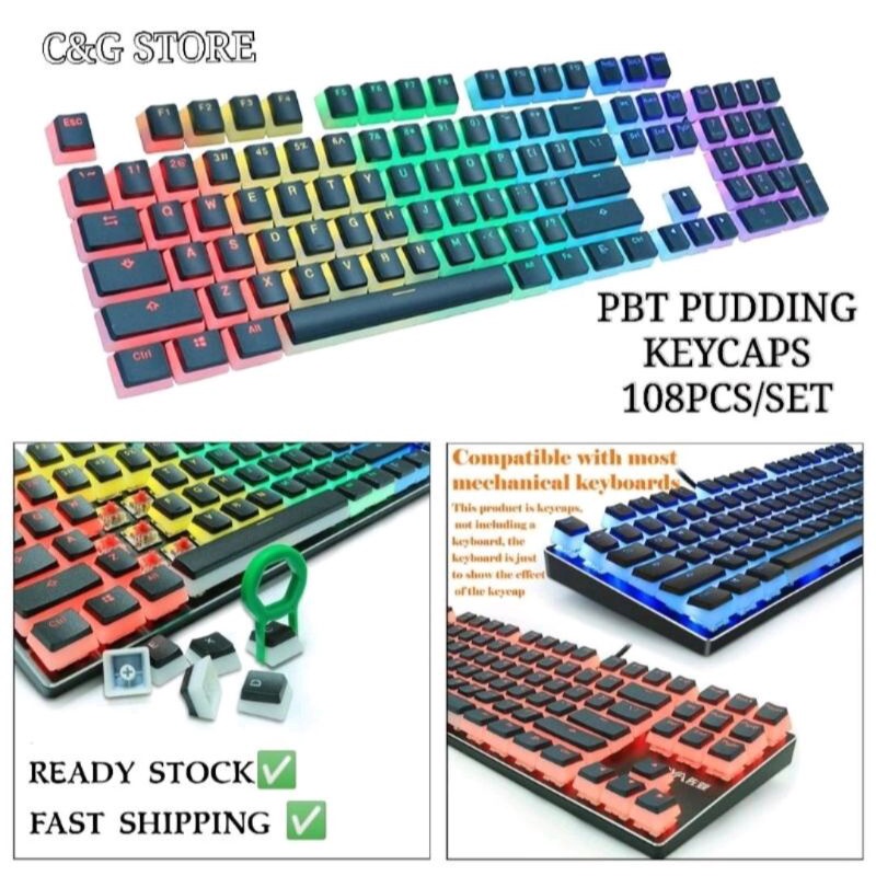 PBT Double-shot Pudding Keycaps 108pcs/Set For Gaming Mechanical ...