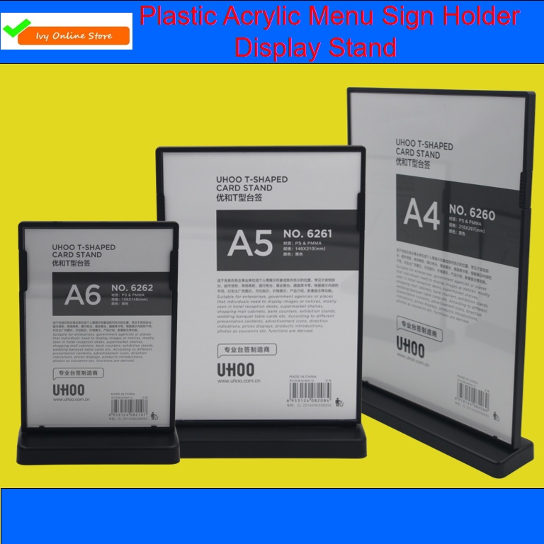 Ready Stock A4 A5 A6 T & L Type Plastic Acrylic Menu Sign Holder Stand