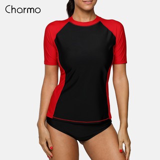 Charmo Women Rash Guard Short Sleeve Swim Shirts Swimwear Rashguard Top UPF  Sun Protection 50+