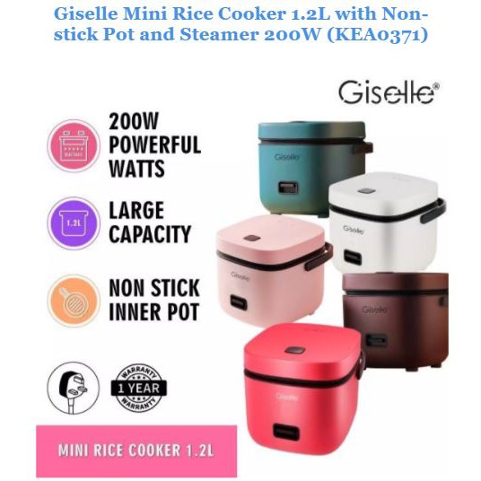 Giselle Mini Rice Cooker 1.2L with Non-stick Pot and Steamer 200W (KEA0371)