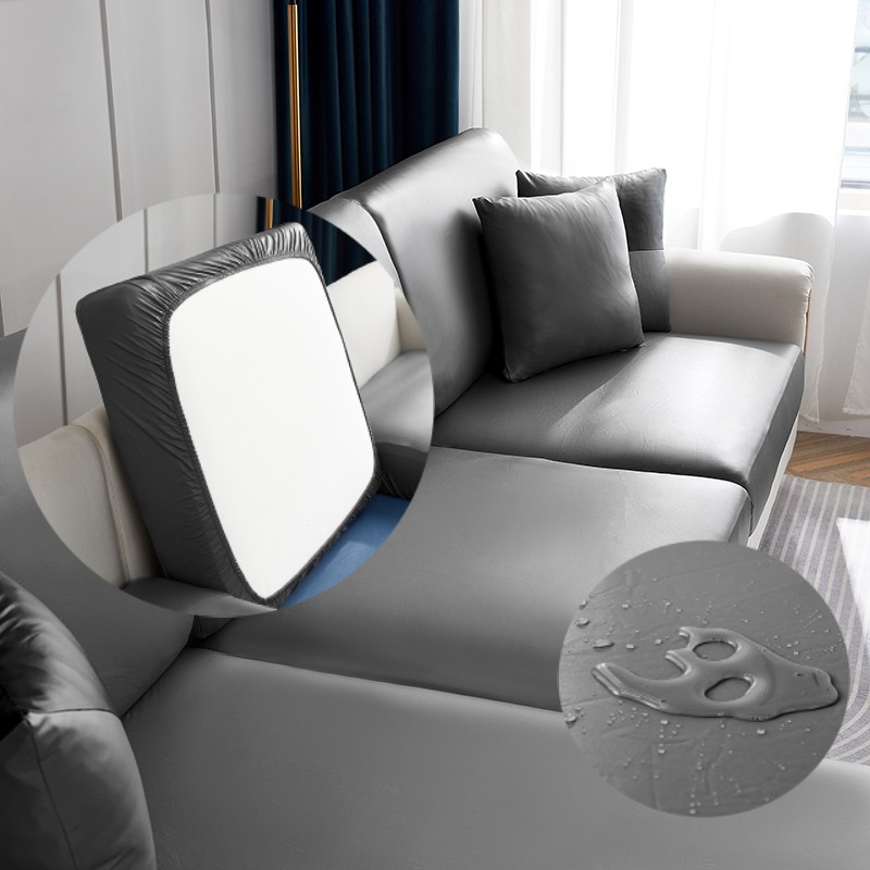 Three Defense Leather Sofa Seat Cushion Cover Waterproof PU Sectional  Patchwork Sofa Cover 1/2/3/4 Seater L Shape Universal Elastic Back Cushion  Cover
