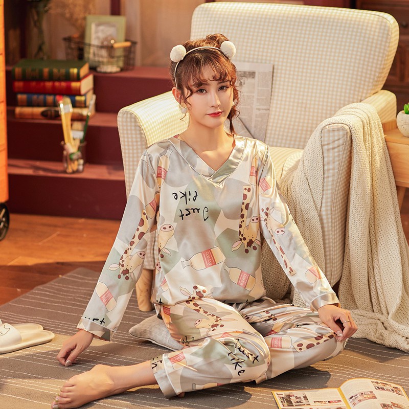 McJoden - BERRY Women Long Sleeve Pyjamas Set Baju Tidur Perempuan Silk ...