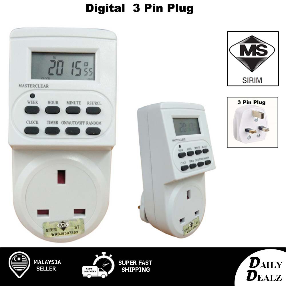 Sum 24 Hours Digital & Analog 3 Pin Plug In Timer - Original Quality ...