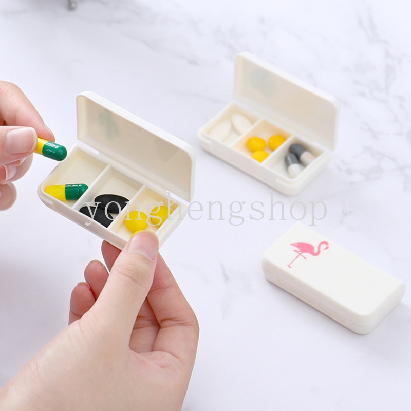 3 Grids Mini Pill Box Cute Flamingo Cactus Pill Case Travel Portable ...