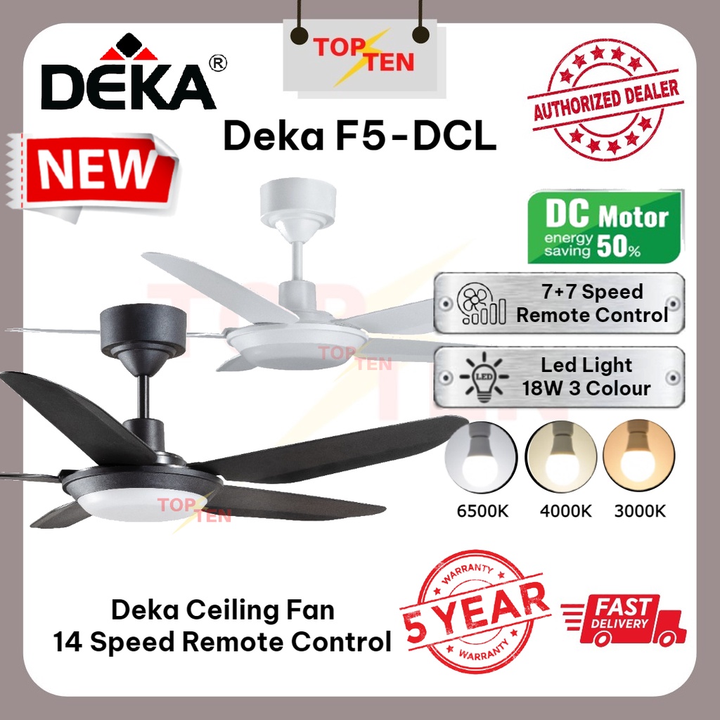 Deka F5DC LED 56" Ceiling Fan With 3 Colour Light 7+7 Speed Remote