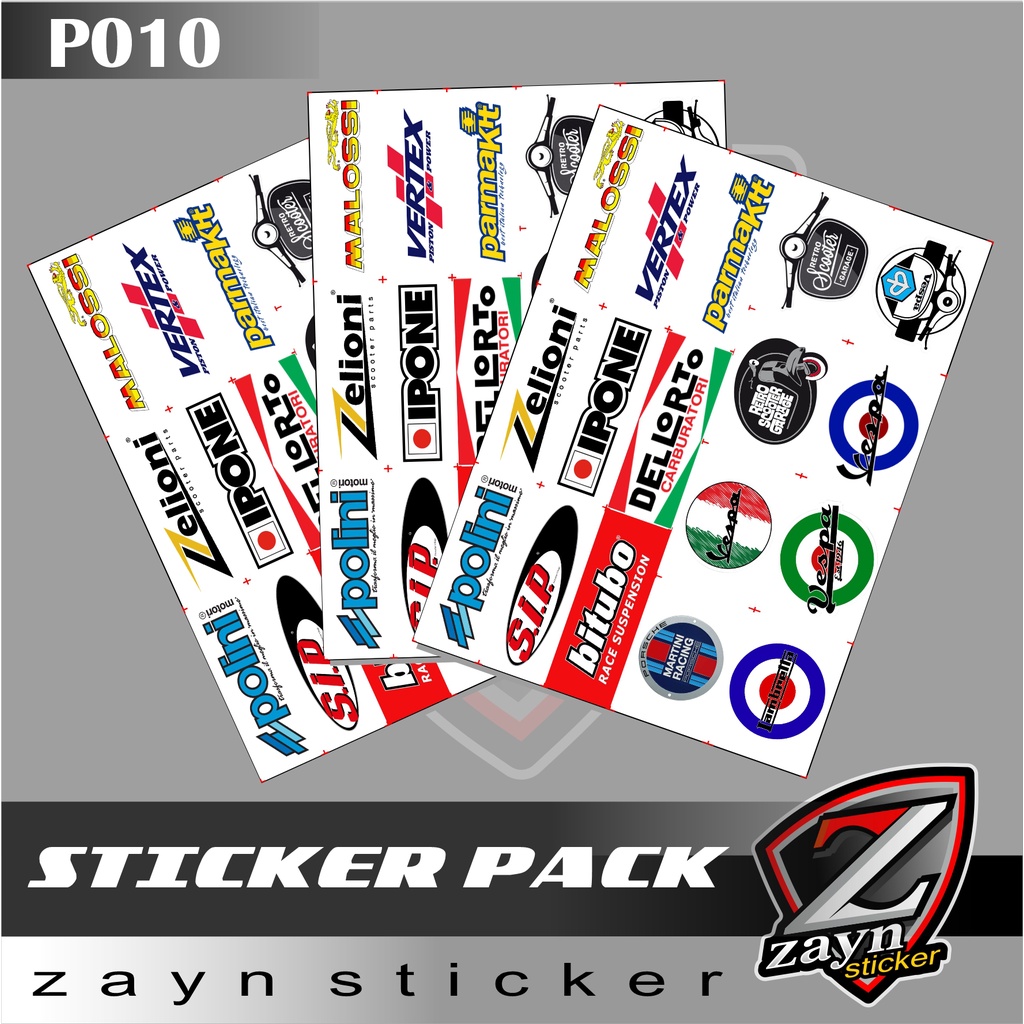 STICKER PACK STICKER PAK VESPA SCOOTER POLINI, ZELIONI, MALOSSI, ETC ...