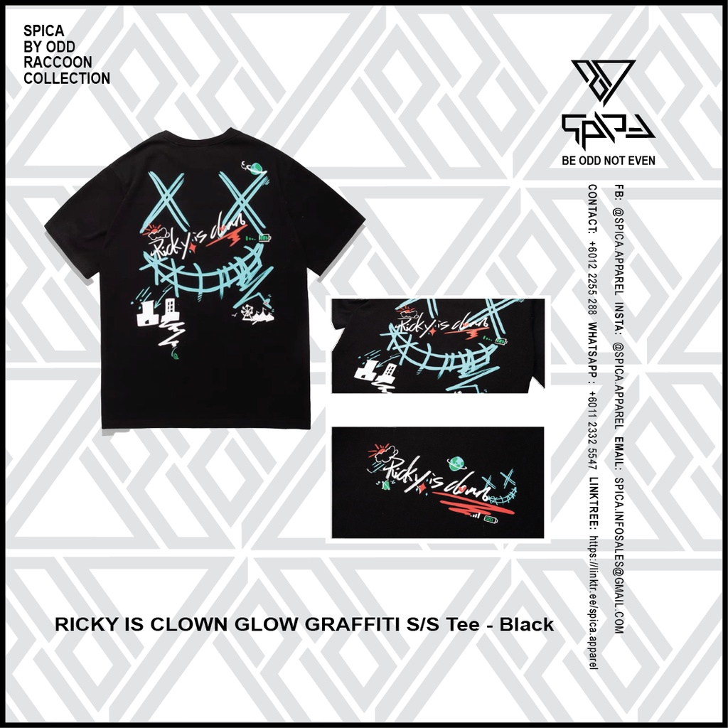 RICKY IS CLOWN GLOW GRAFFITI S/S Tee - Black | Shopee Malaysia