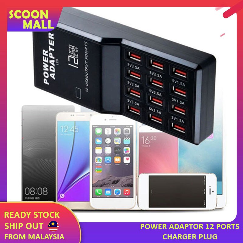 Chargeur USB Multi-ports 12 Ports 12A EU Plug - Station De Charge Haute Puissance - Neuf