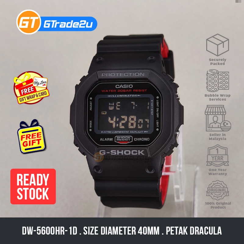 Casio G Shock Men DW 5600HR 1D Digital Petak Hr1 Dracula Watch Hitam Merah Resin Band READY STOCK