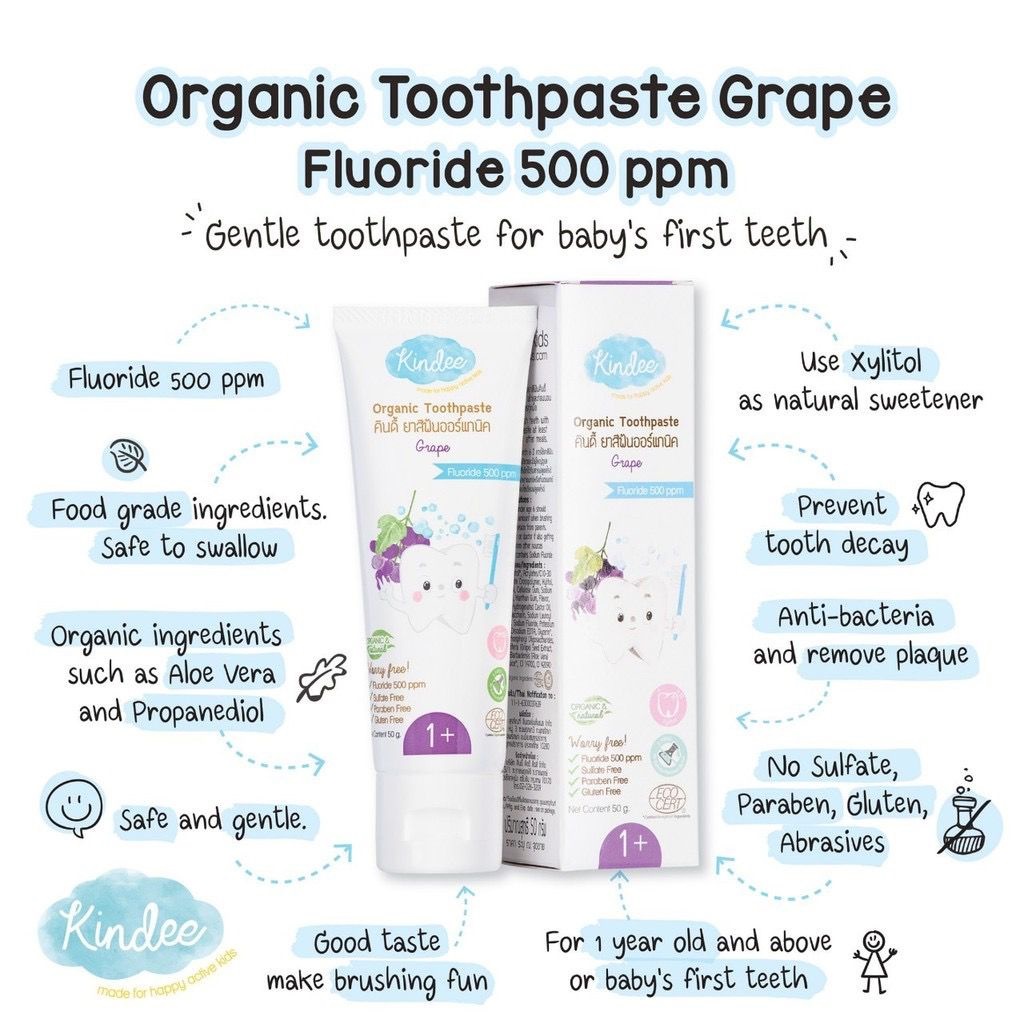 Kindee: Organic Toothpaste - Grape / Strawberry 50G | Shopee Malaysia