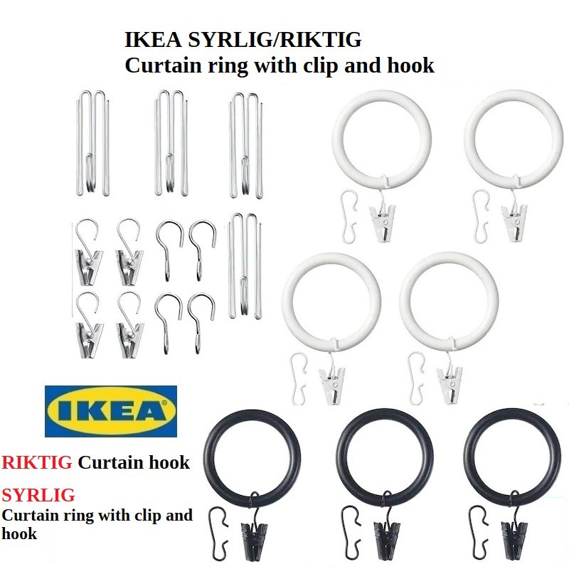 SYRLIG Curtain ring with clip and hook, black, 11/2 - IKEA