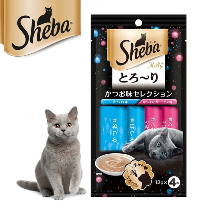 Sheba Melty Creamy Treat Katsuo Flavor And Katsuo & Salmon Flavors 48g