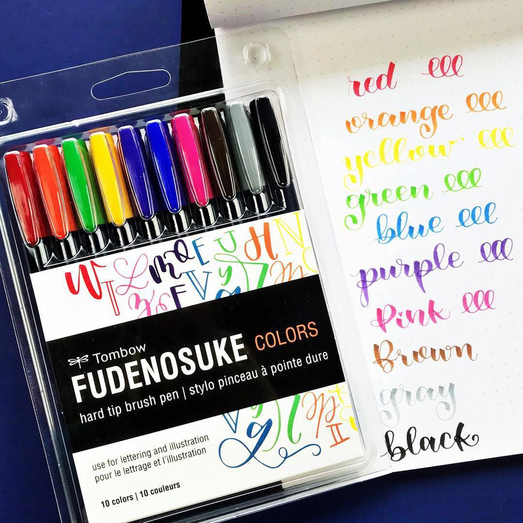 TOMBOW FUDENOSUKE COLOR BRUSH PEN HARD TIPS 10 COLORS SET