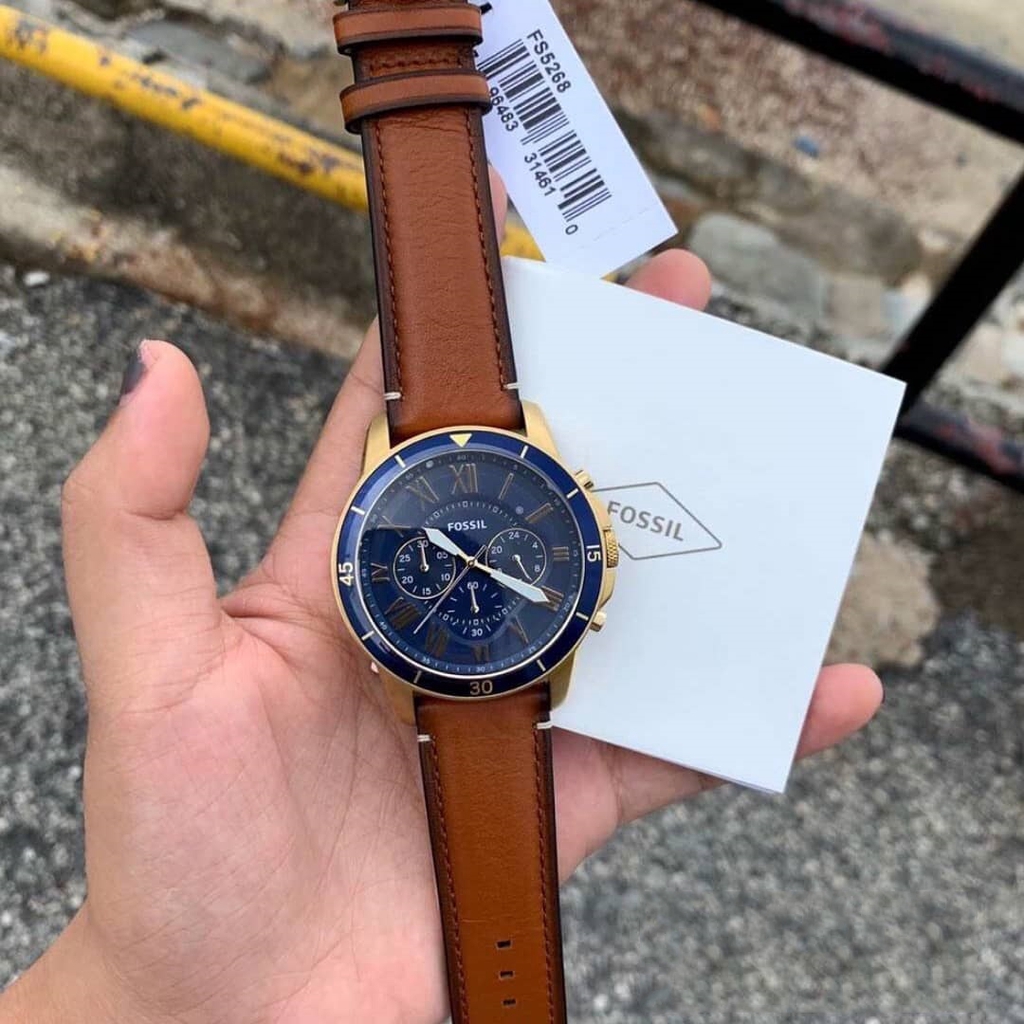 OFFICIAL WARRANTY Fossil Men s FS5268 Grant Sport Chronograph Luggage Leather Watch 2 Years Fossil Warranty Shopee Malaysia