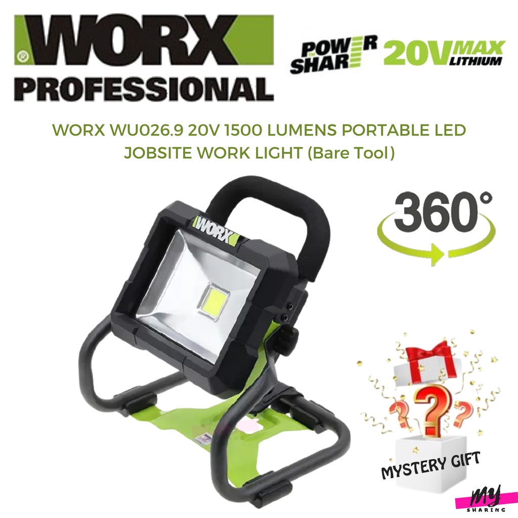 WORX WU026.9 20V 1500 LUMENS PORTABLE LED JOBSITE WORK LIGHT (BARE TOOL