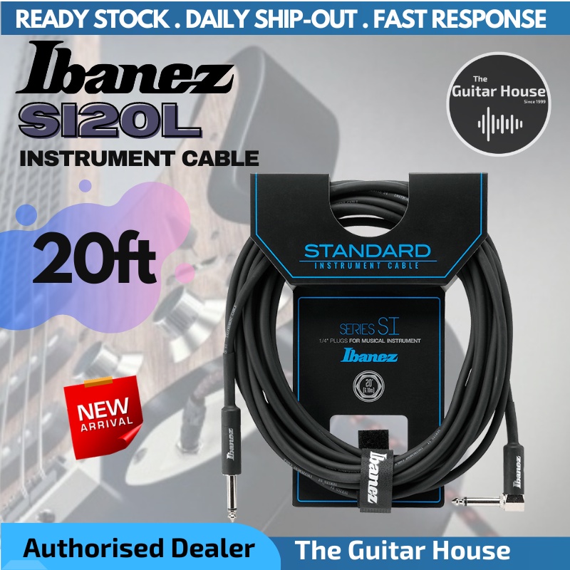 Ibanez SI20L Shielded Guitar Cable 20 ft Right Angled Jack (SI-20L ...