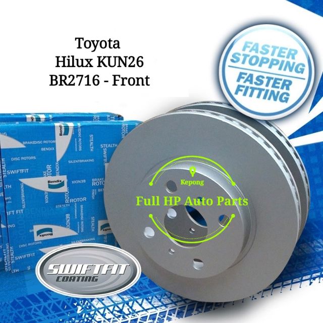 Original Bendix Swiftfit BR2716 Front Disc Rotor - Toyota Hilux KUN26 ...
