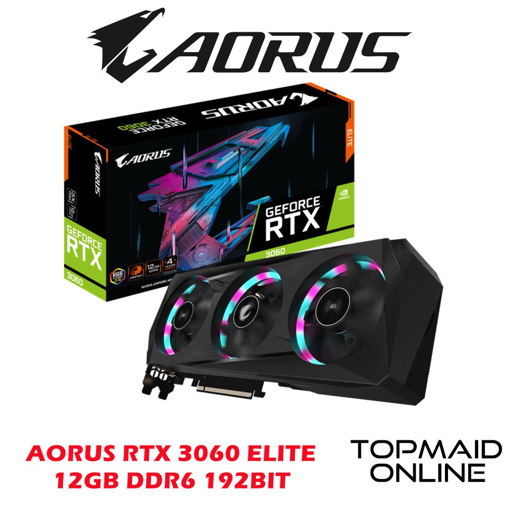 GIGABYTE GEFORCE RTX 3060 AORUS ELITE 12GB DDR6 192BIT GAMING GRAPHIC ...