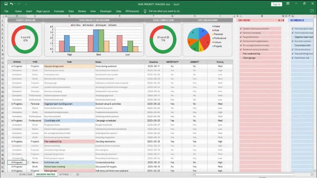 Task Priority Tracker: Eisenhower Matrix | Excel & Google Sheets ...