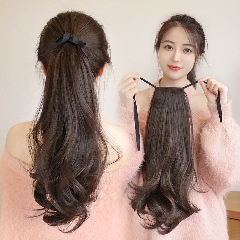 Rambut palsu ekor kuda wanita strap-on mikro-gulung gelombang besar ...