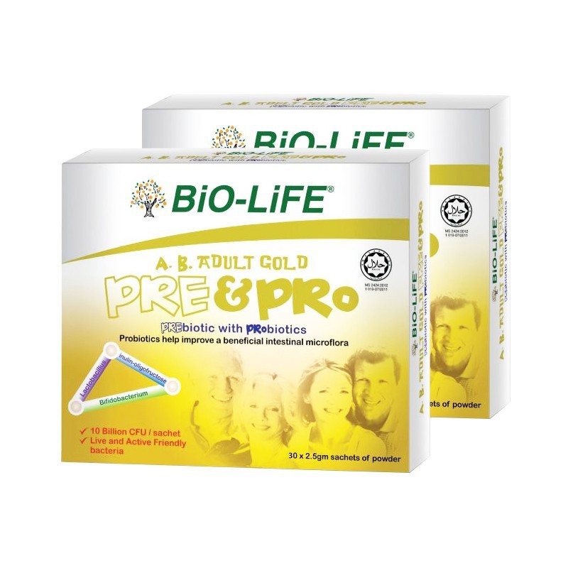 Bio-life AB Adult Gold Prebiotic & Probiotic 30 Sachets 2.5gm Halal ...