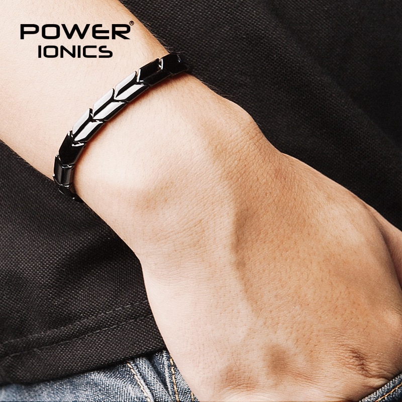 Power Ionics Bracelet D'Équilibre Silicone Homme Femme - Noir/Bleu 24cm, 5 Trous Ajustables, Poignets 15-23cm, Boîte Cadeau Incluse
