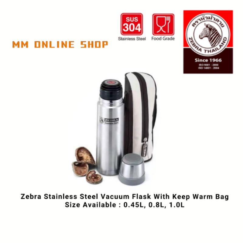 Zebra Stainless Steel Vacuum Flask With Keep Warm Bag, 0.45 / 0.8 / 1.0L Shopee Malaysia