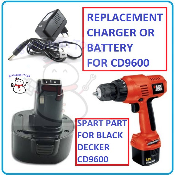 REPLACEMENT SPARE PART CD9600 HM9600 9.6V CORDLSS DRILL DRIVER BATTERY  CHARGER PS120 BATERI CD9602 CD9602K BLACK DECKER