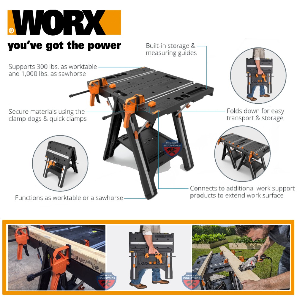 WORX WX051 Pegasus Folding Work Table Sawhorse with Quick Clamps